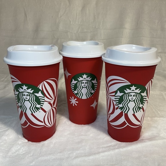Starbucks Other - Starbucks 25 Years Holiday LOT OF 3 Cup Cheer Plastic Reusable Red Tumbler 16 oz